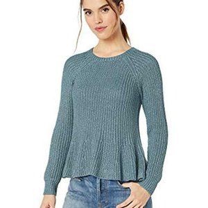 Anthropologie Ella Moss Junior's X-Small Blue Flounce Hem Crop Body Sweater EUC